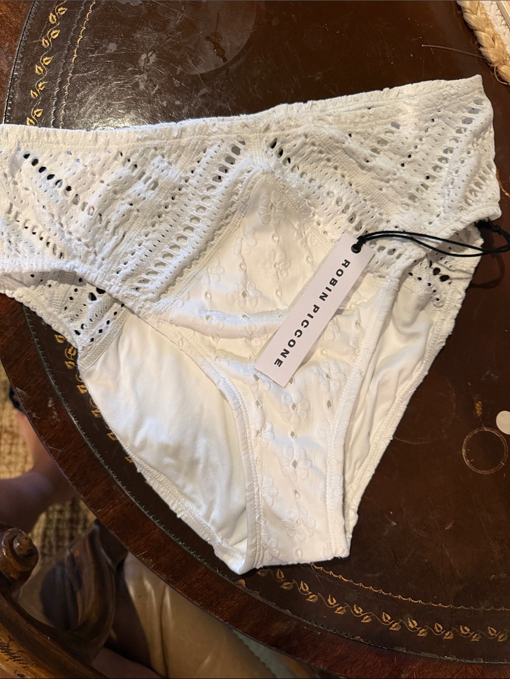 White lace like bathing suit bottom by robin Puccone L